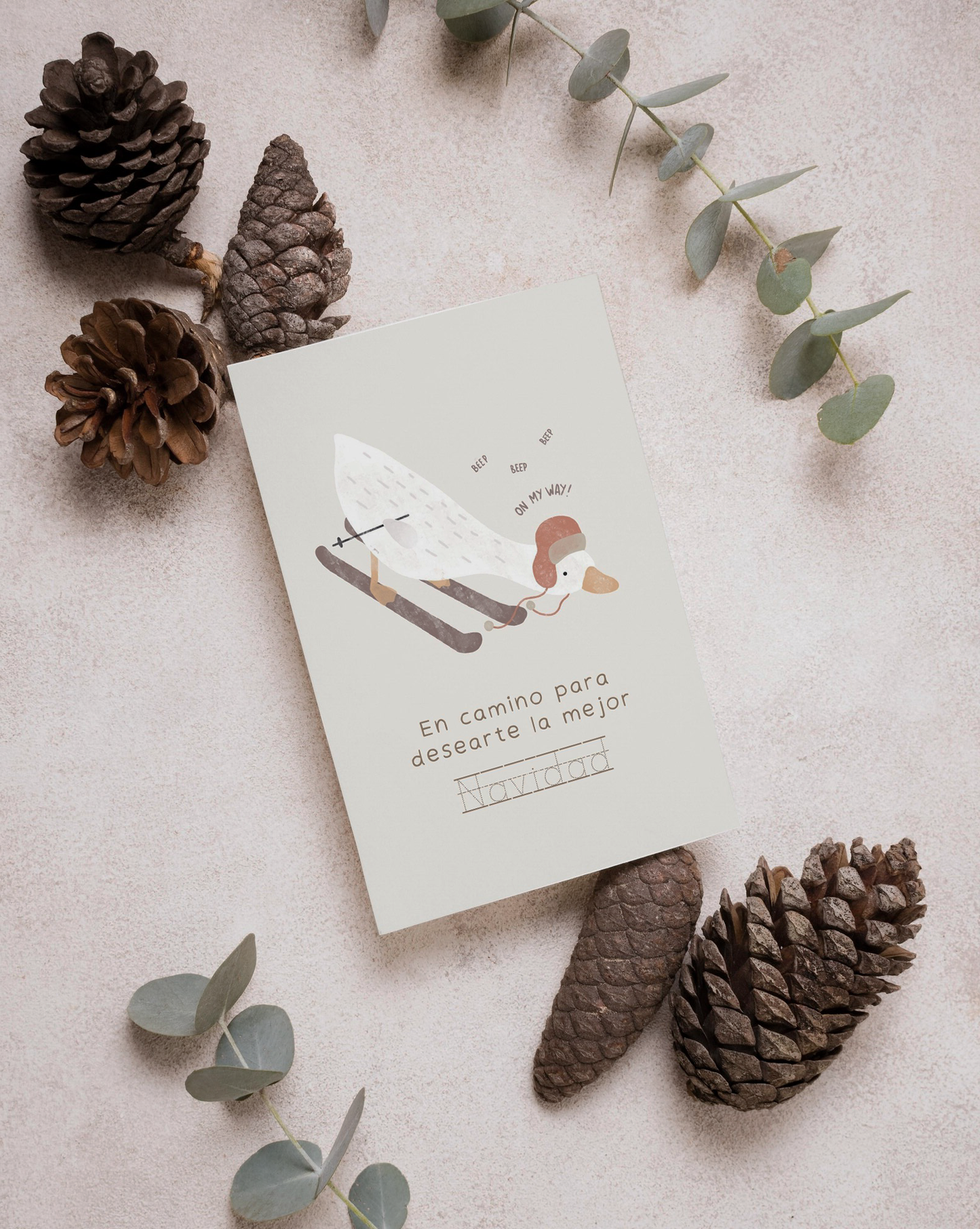 Felicitación Navideña Infantil “Oca en esquís” | Tarjeta para Colorear y Escribir – Melococó